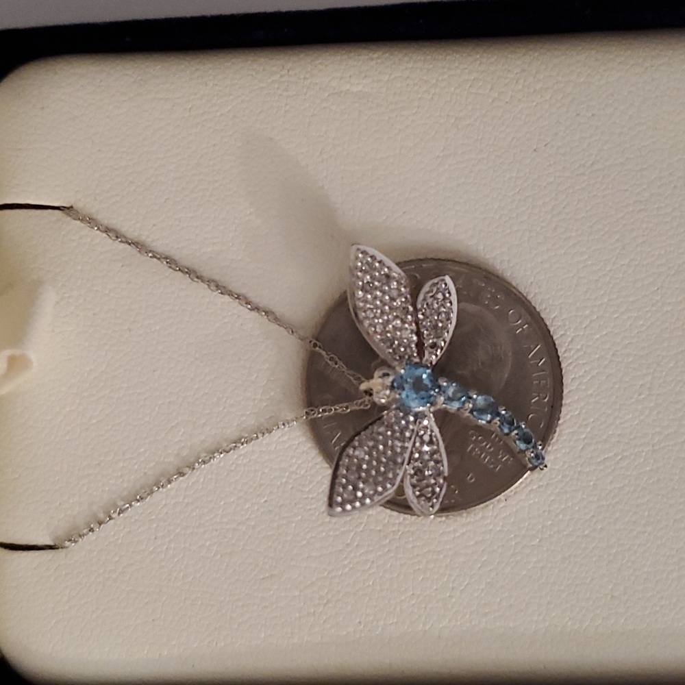 Dragonfly Necklace - topaz & diamonds - Picture 5 of 6